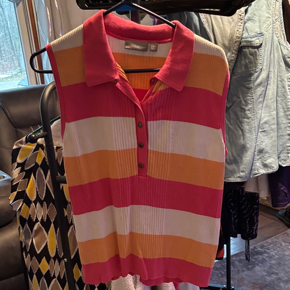 Colorful Striped Sleeveless Polo Top